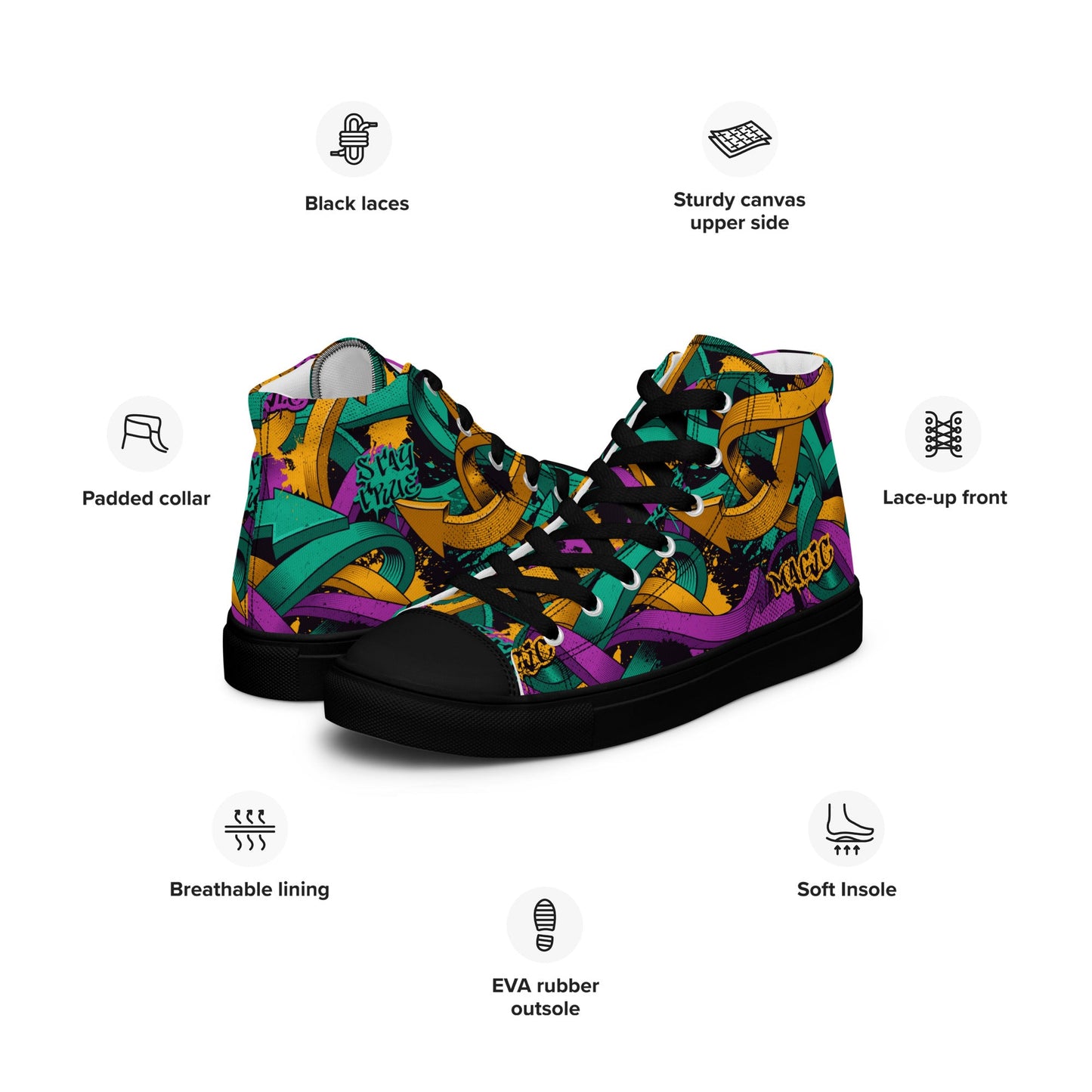 Unisex high top canvas shoes - Grafitti Design - Shoes