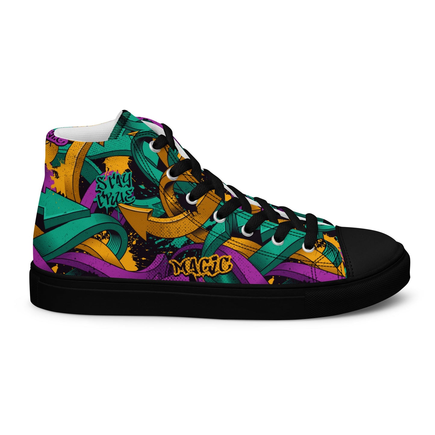 Unisex high top canvas shoes - Grafitti Design - Black / 5 - Shoes