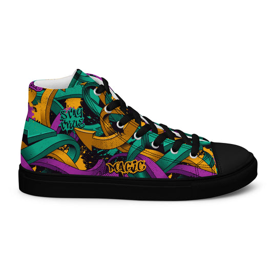 Unisex high top canvas shoes - Grafitti Design - Black / 5 - Shoes