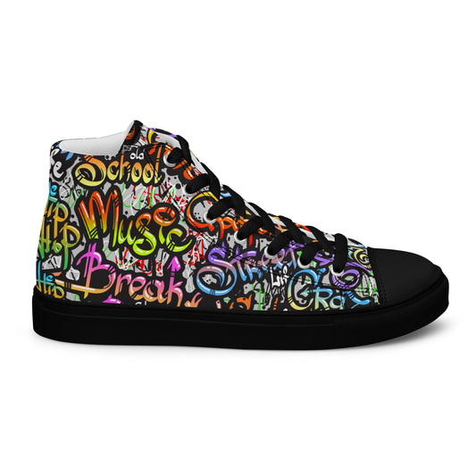 Unisex high top canvas shoes- Grafitti Style - Black / 5 - Shoes