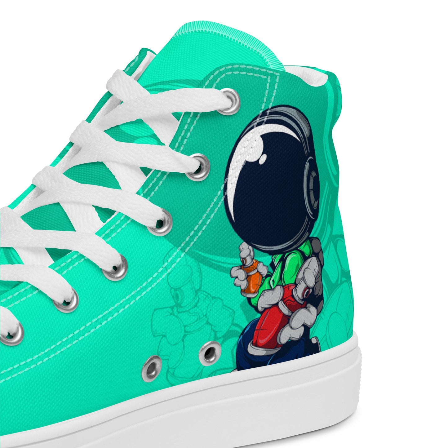 Unisex high top canvas shoes- Green Astronaut - Shoes