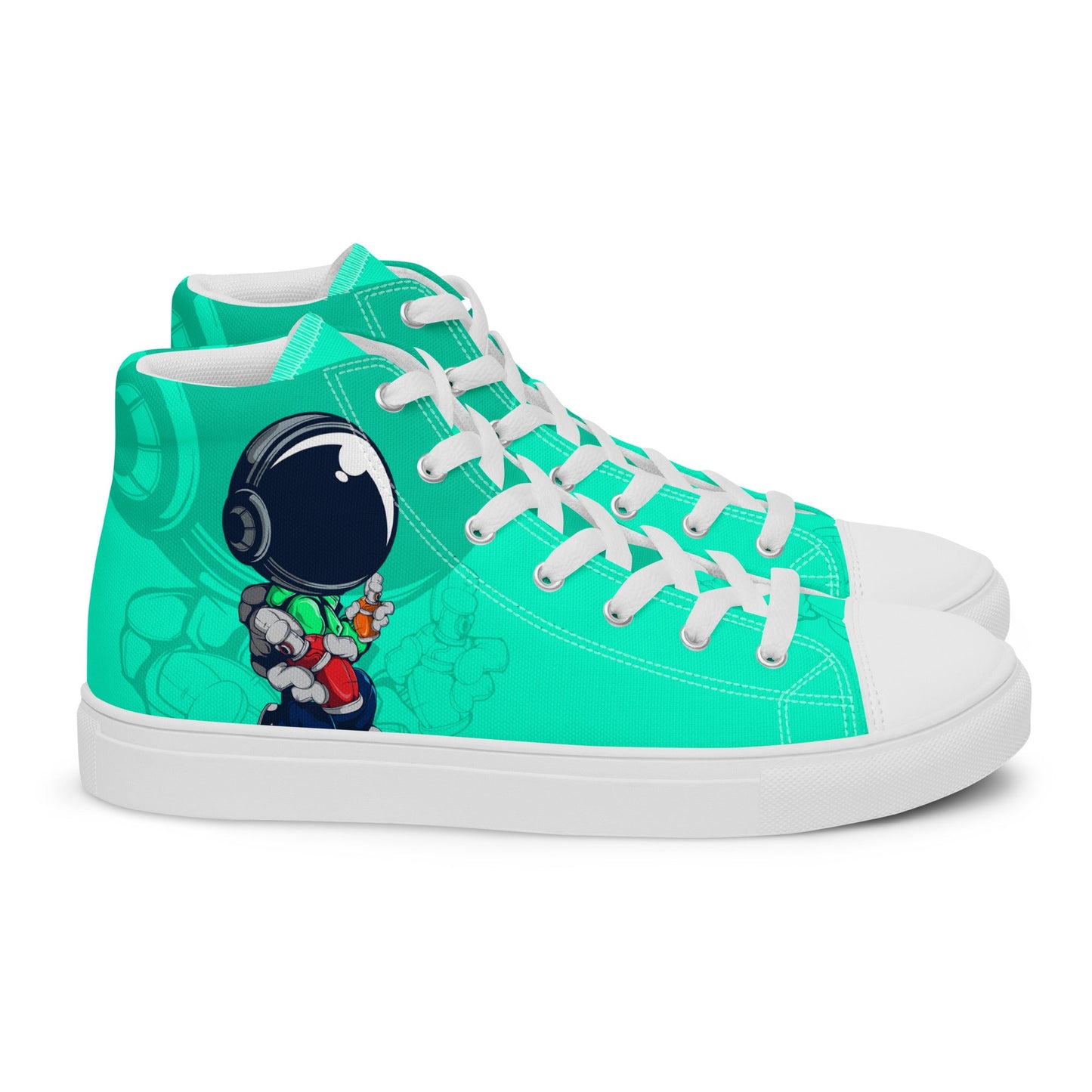 Unisex high top canvas shoes- Green Astronaut - Shoes