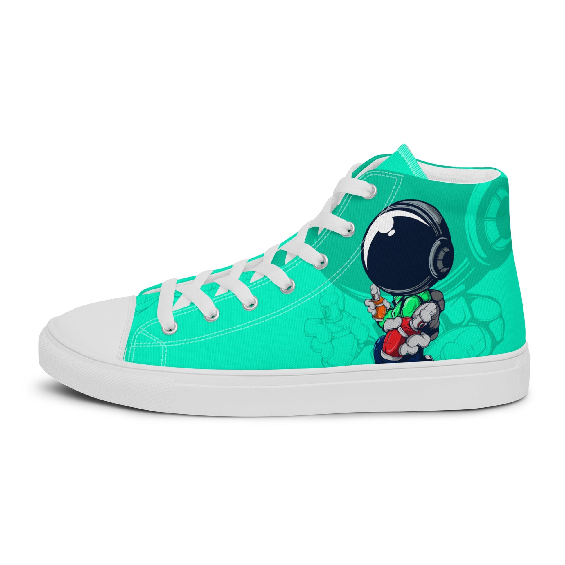 Unisex high top canvas shoes- Green Astronaut - Shoes