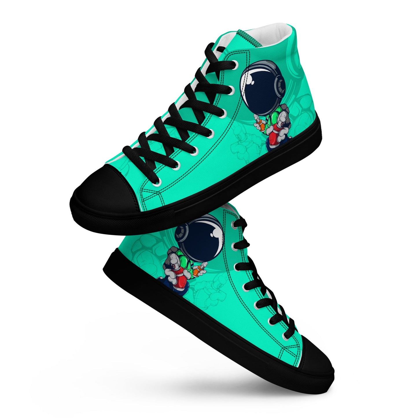 Unisex high top canvas shoes- Green Astronaut - Shoes