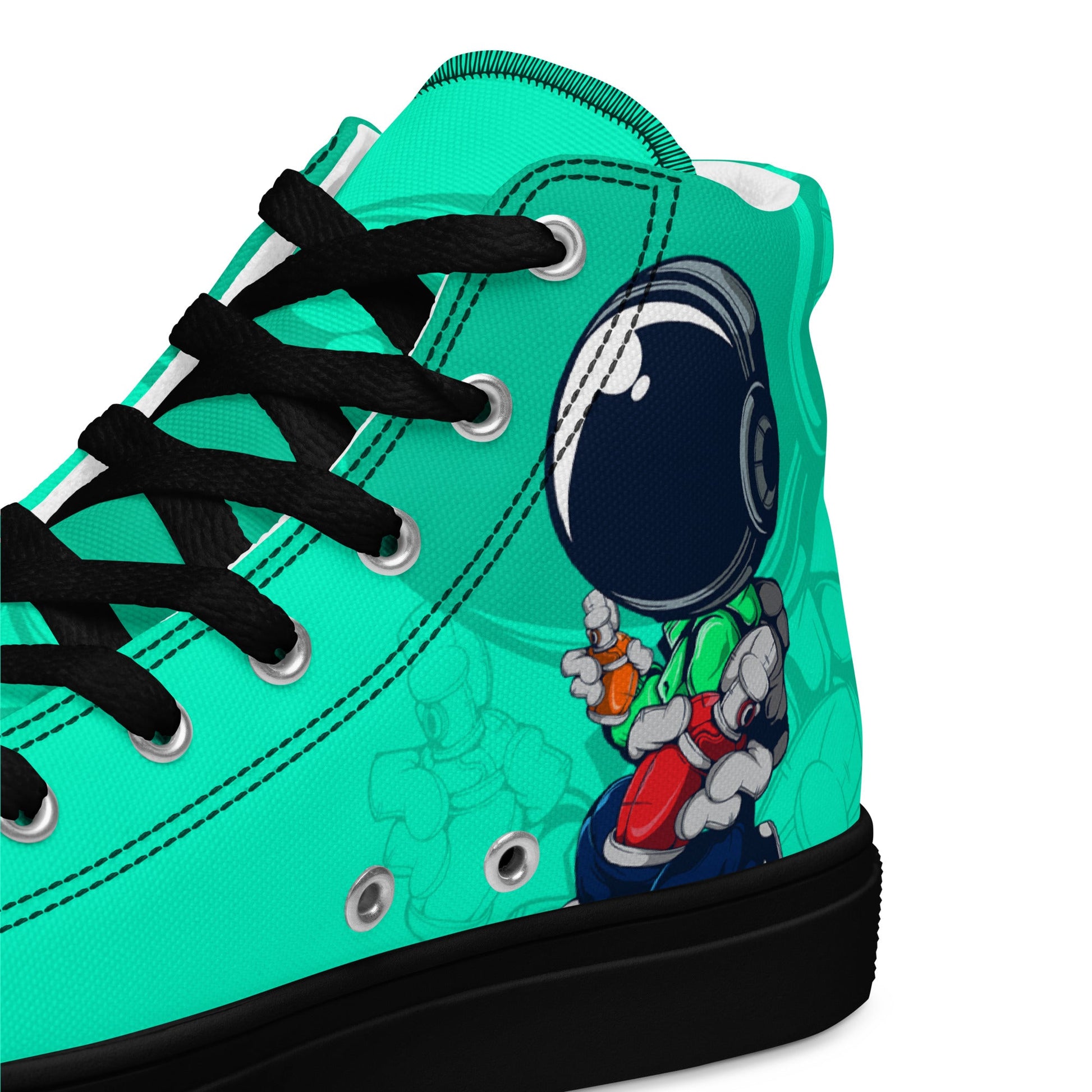 Unisex high top canvas shoes- Green Astronaut - Shoes
