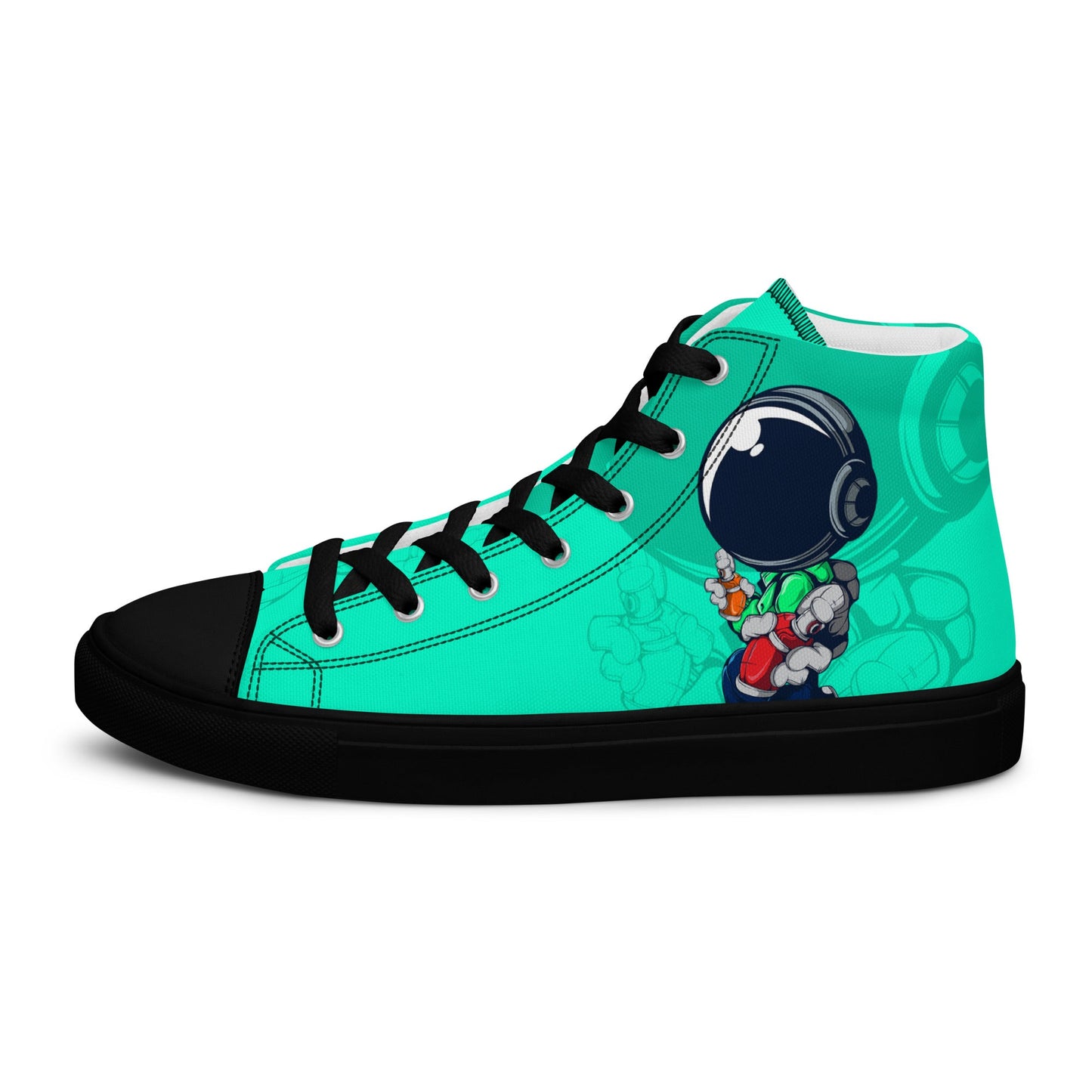 Unisex high top canvas shoes- Green Astronaut - Shoes