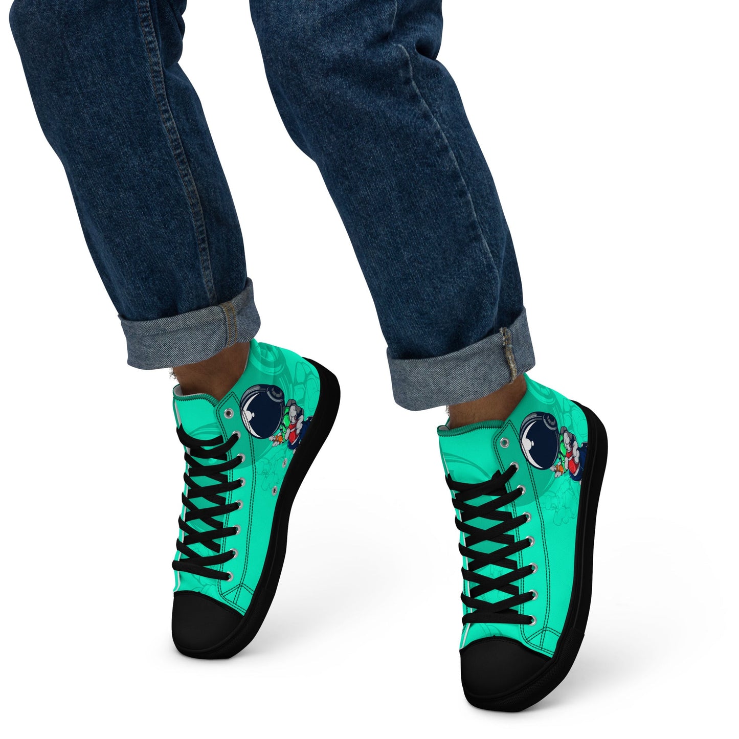 Unisex high top canvas shoes- Green Astronaut - Shoes