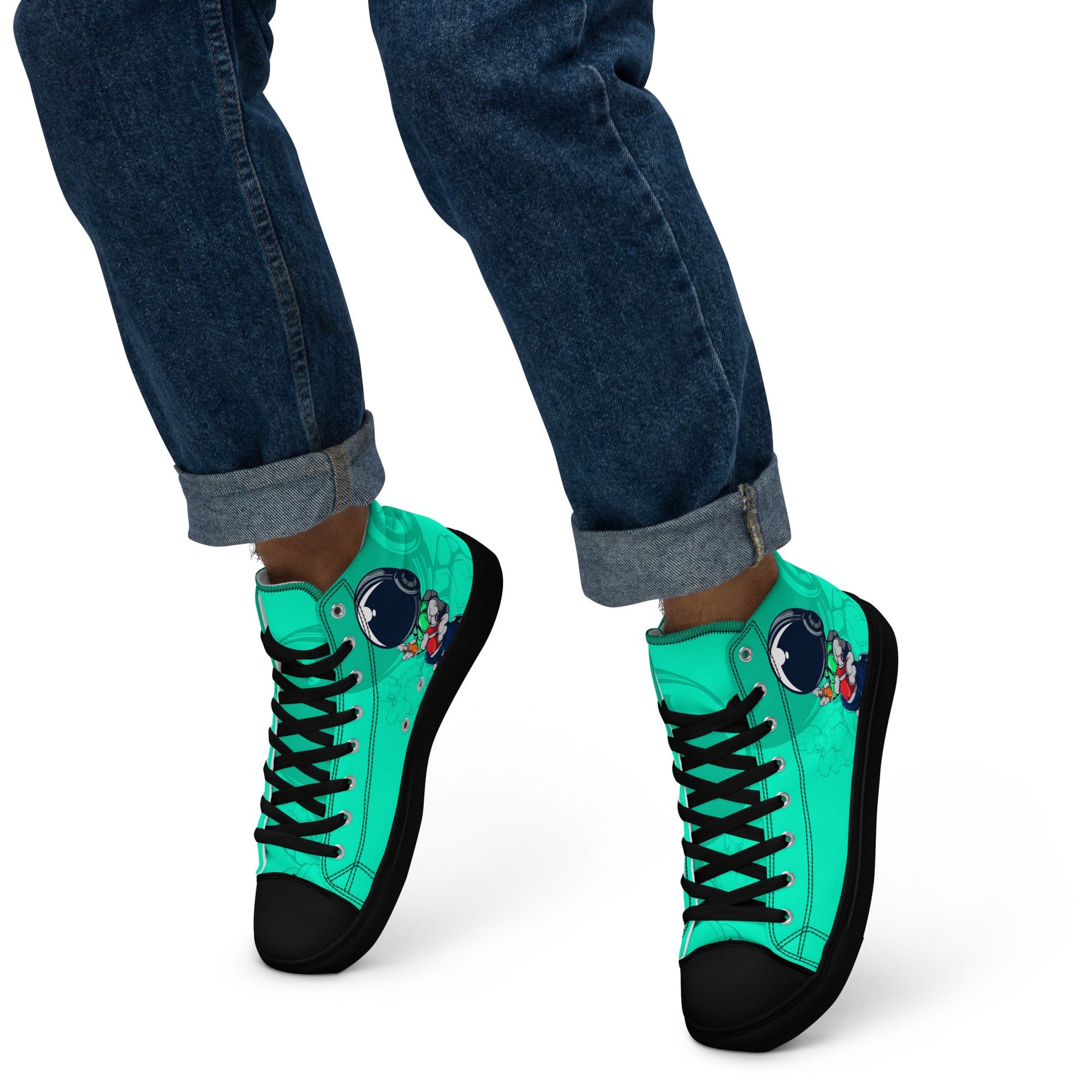 Unisex high top canvas shoes- Green Astronaut - Shoes