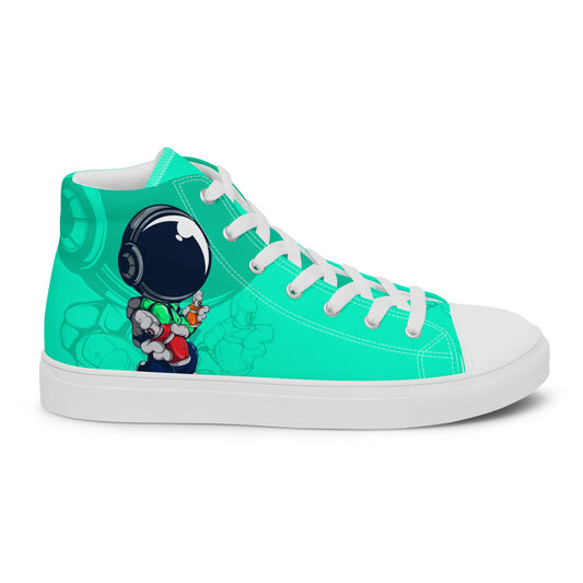 Unisex high top canvas shoes- Green Astronaut - White / 5 - Shoes