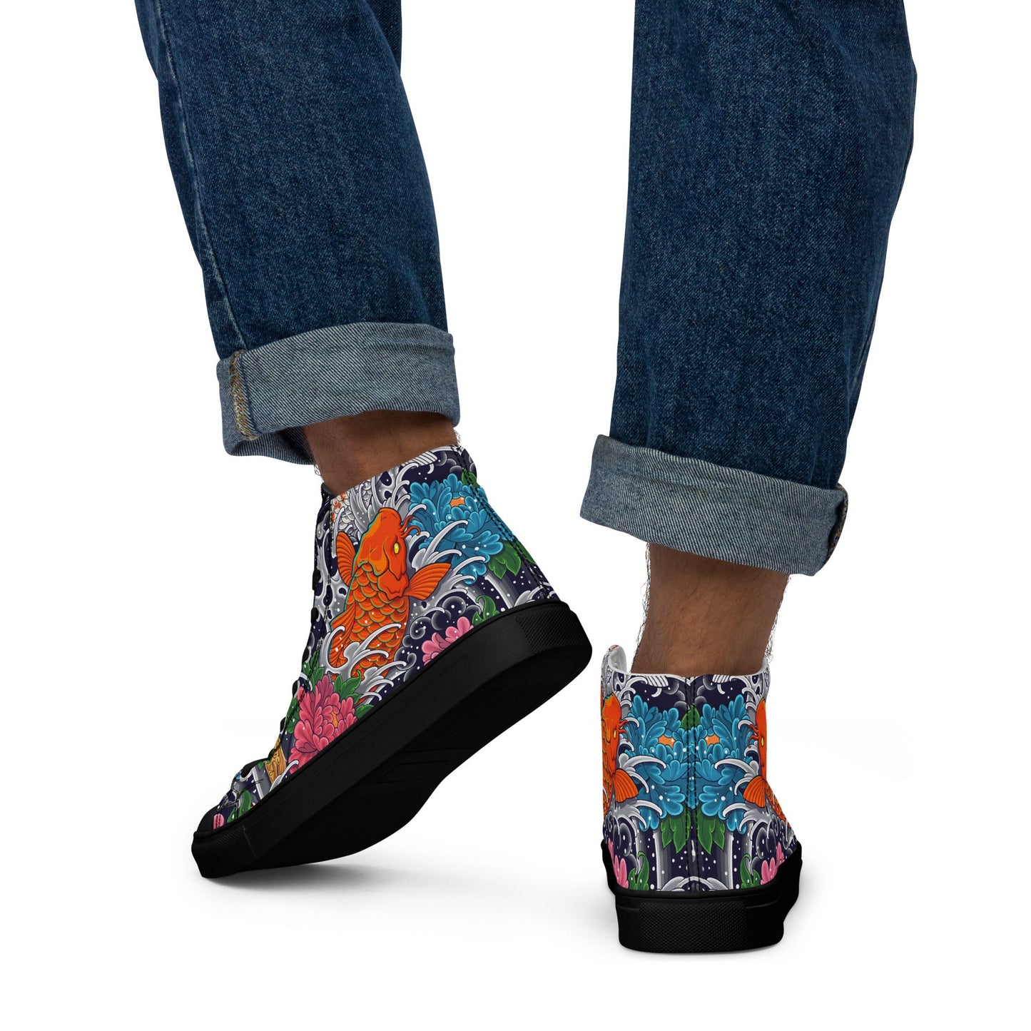 Unisex high top canvas shoes - Koi Fish - Shoes