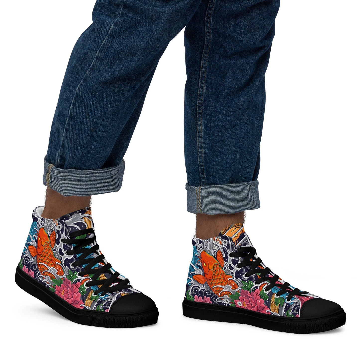 Unisex high top canvas shoes - Koi Fish - Shoes