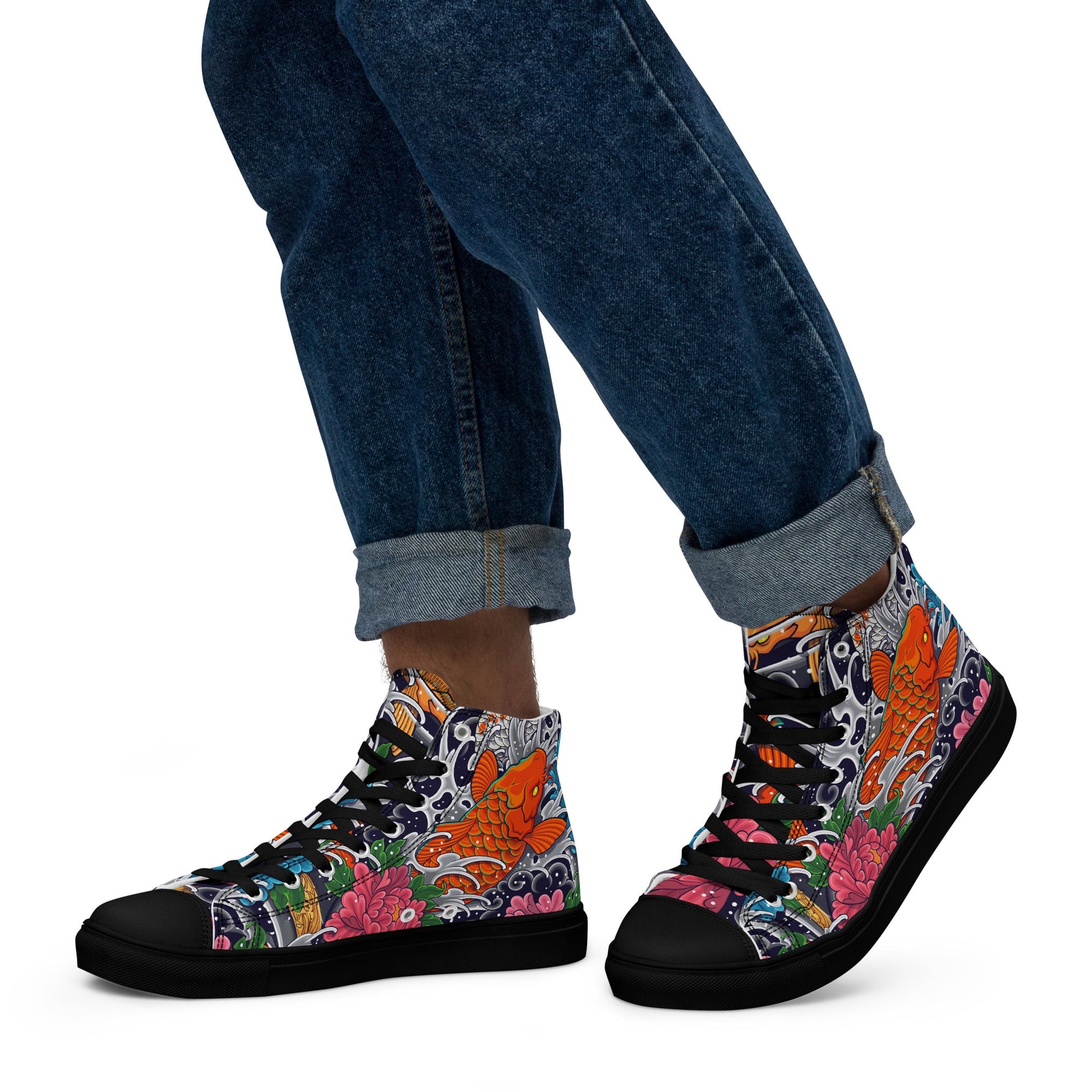 Unisex high top canvas shoes - Koi Fish - Shoes