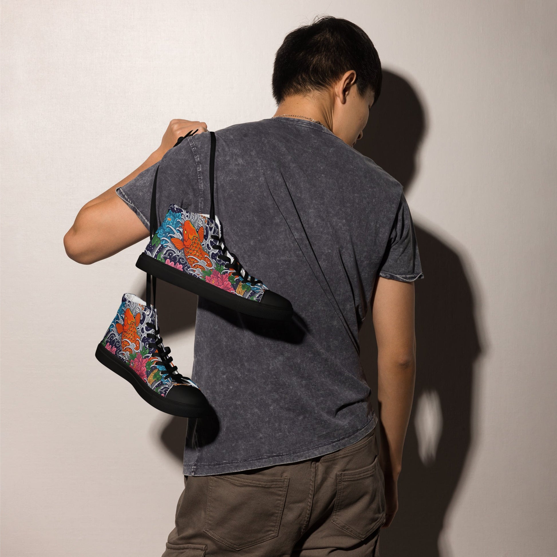 Unisex high top canvas shoes - Koi Fish - Shoes