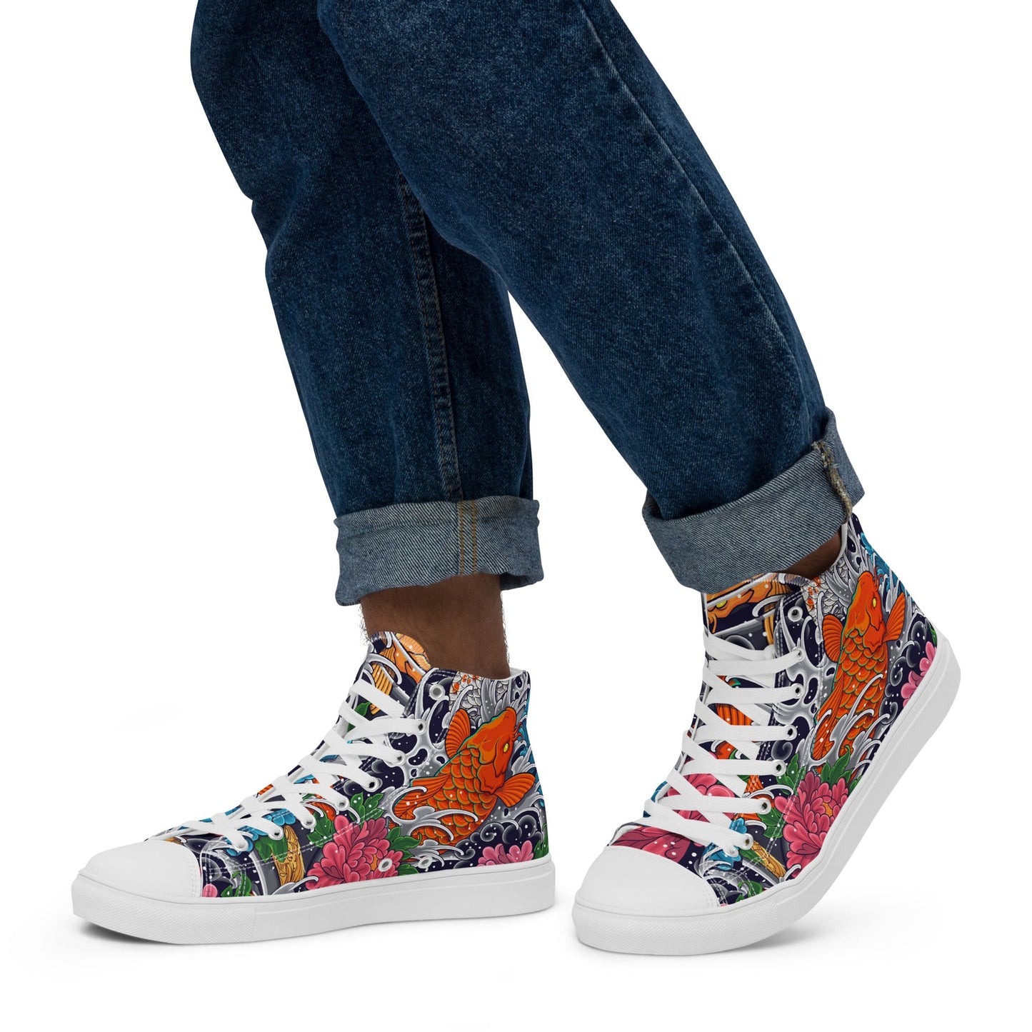 Unisex high top canvas shoes - Koi Fish - Shoes