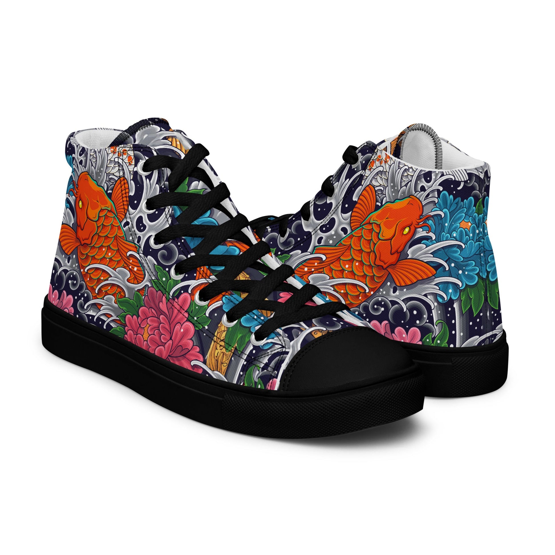 Unisex high top canvas shoes - Koi Fish - Shoes