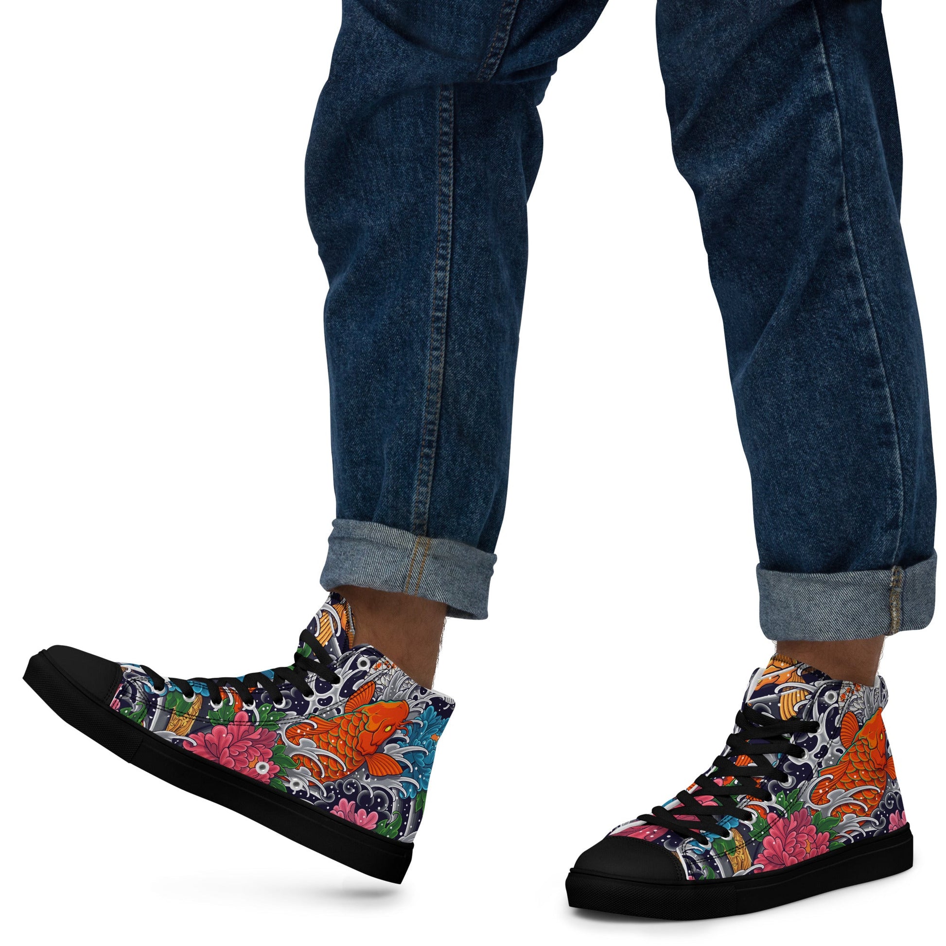 Unisex high top canvas shoes - Koi Fish - Shoes