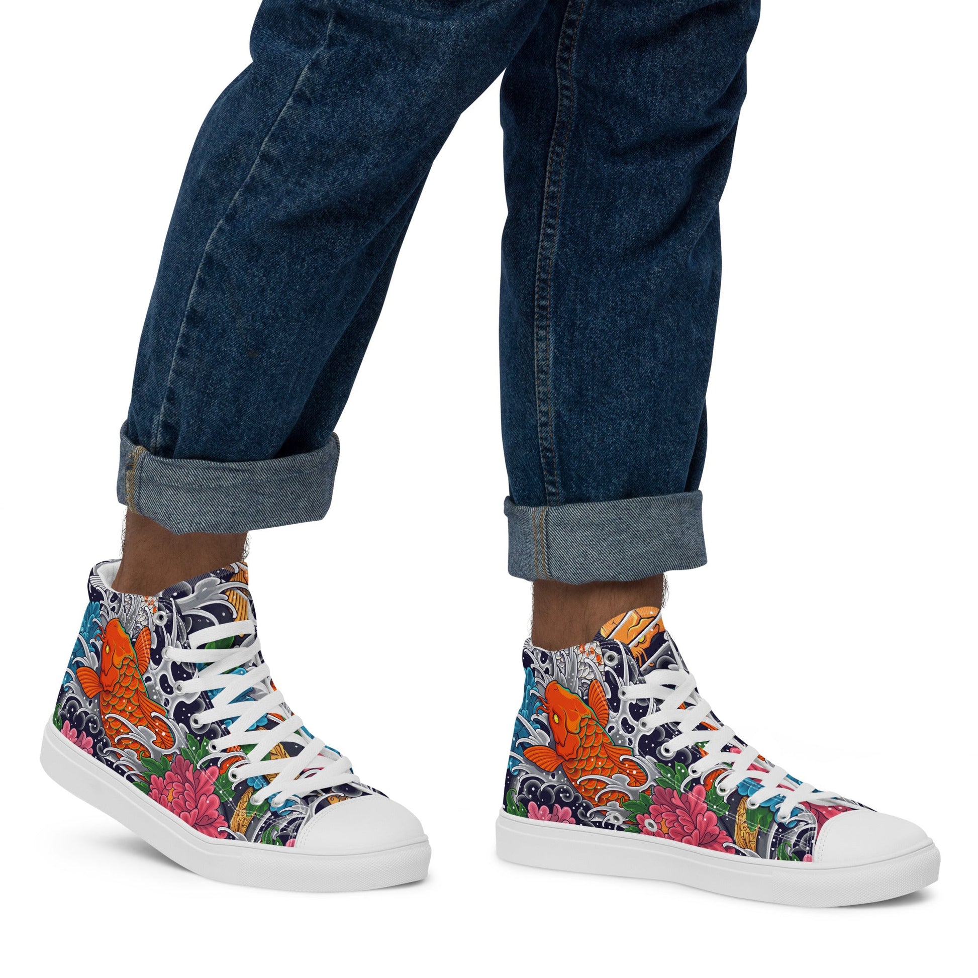 Unisex high top canvas shoes - Koi Fish - Shoes