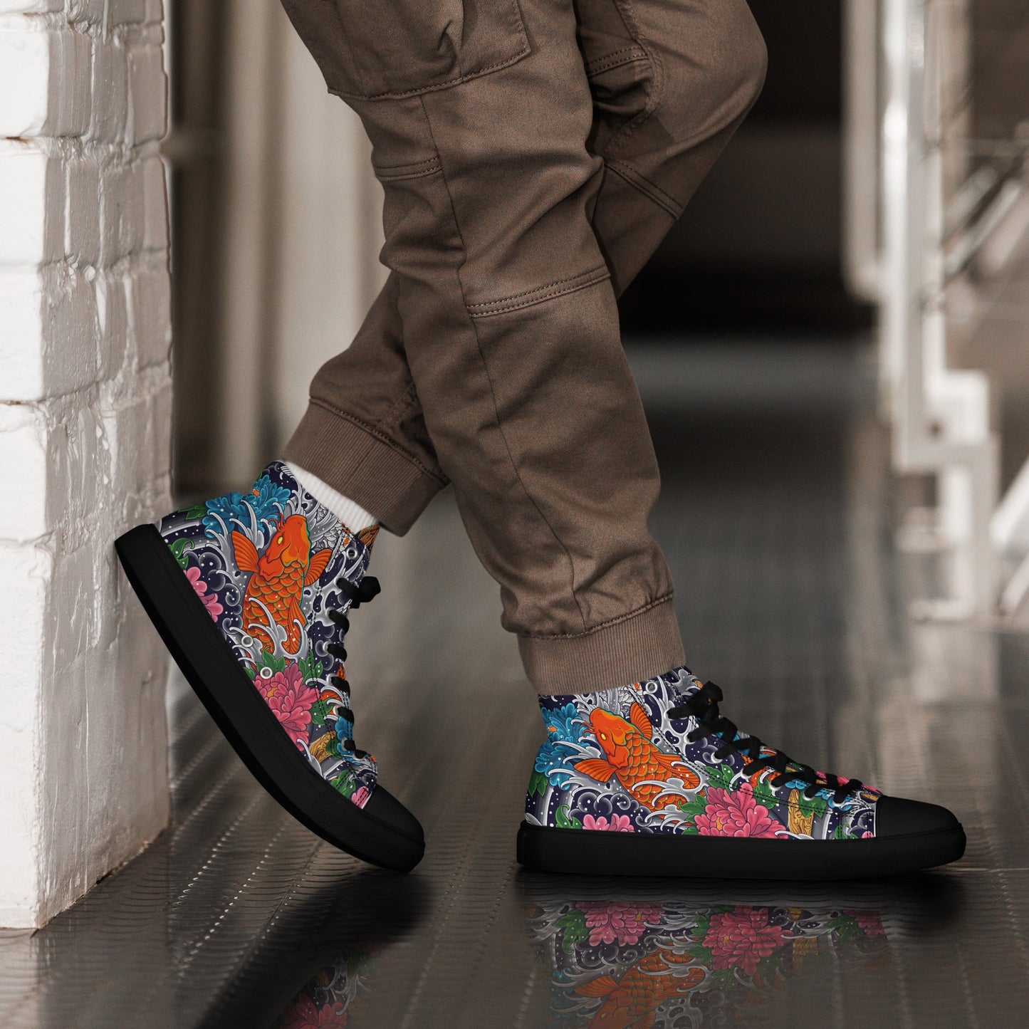 Unisex high top canvas shoes - Koi Fish - Shoes