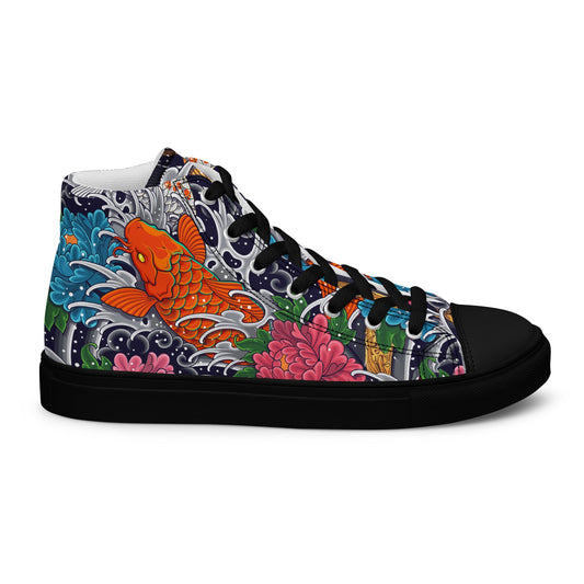 Unisex high top canvas shoes - Koi Fish - Black / 5 - Shoes