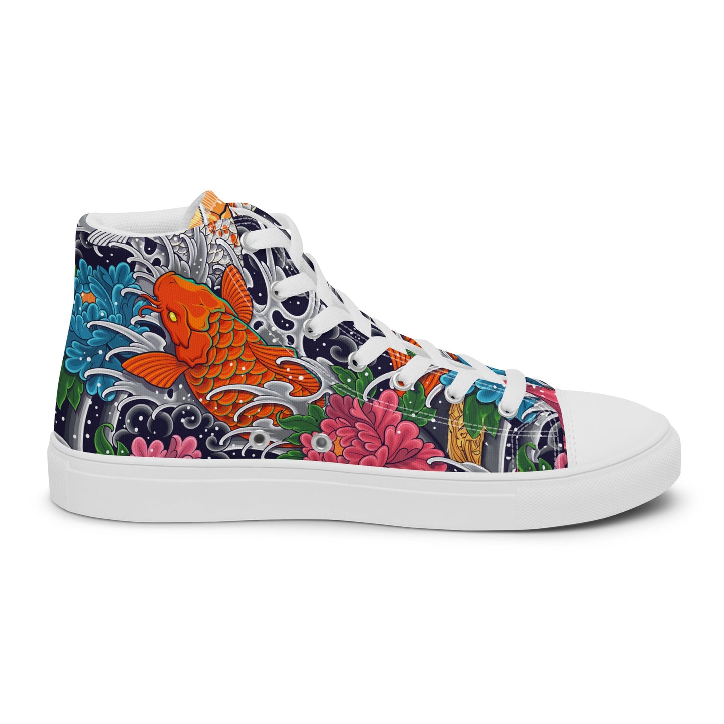 Unisex high top canvas shoes - Koi Fish - White / 5 - Shoes
