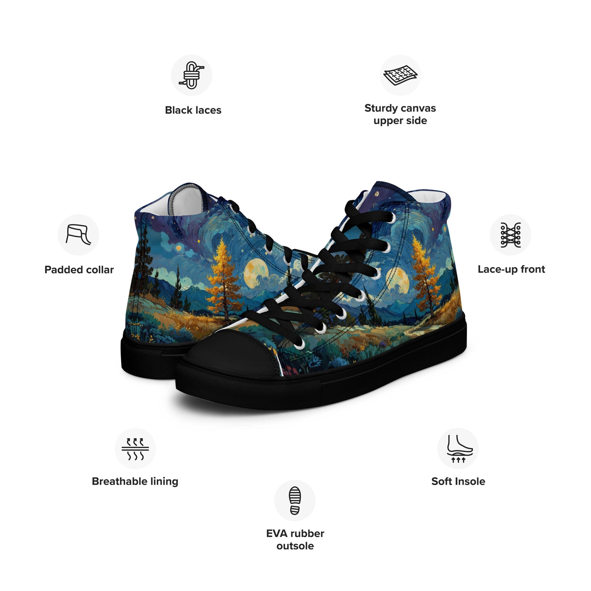 Unisex high top canvas shoes - Lanscape painting - Shoes