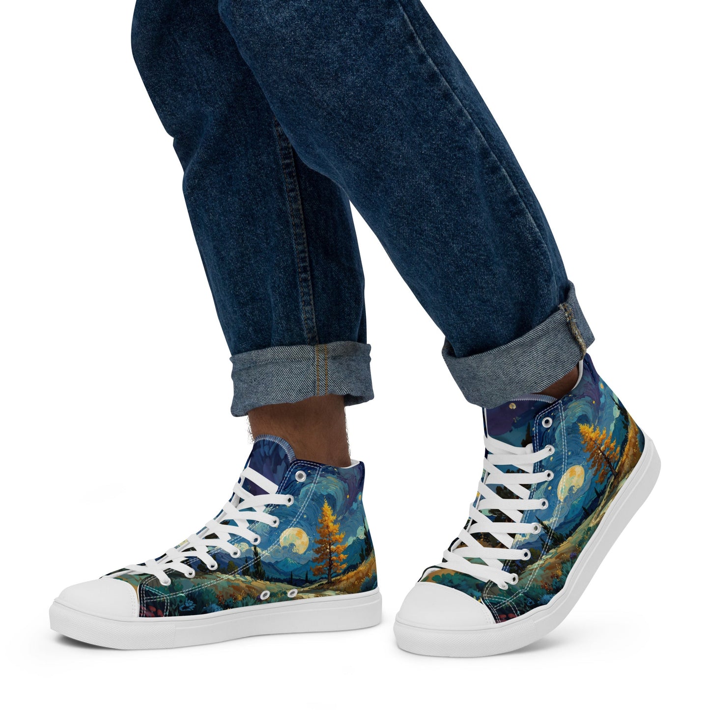 Unisex high top canvas shoes - Lanscape painting - Shoes