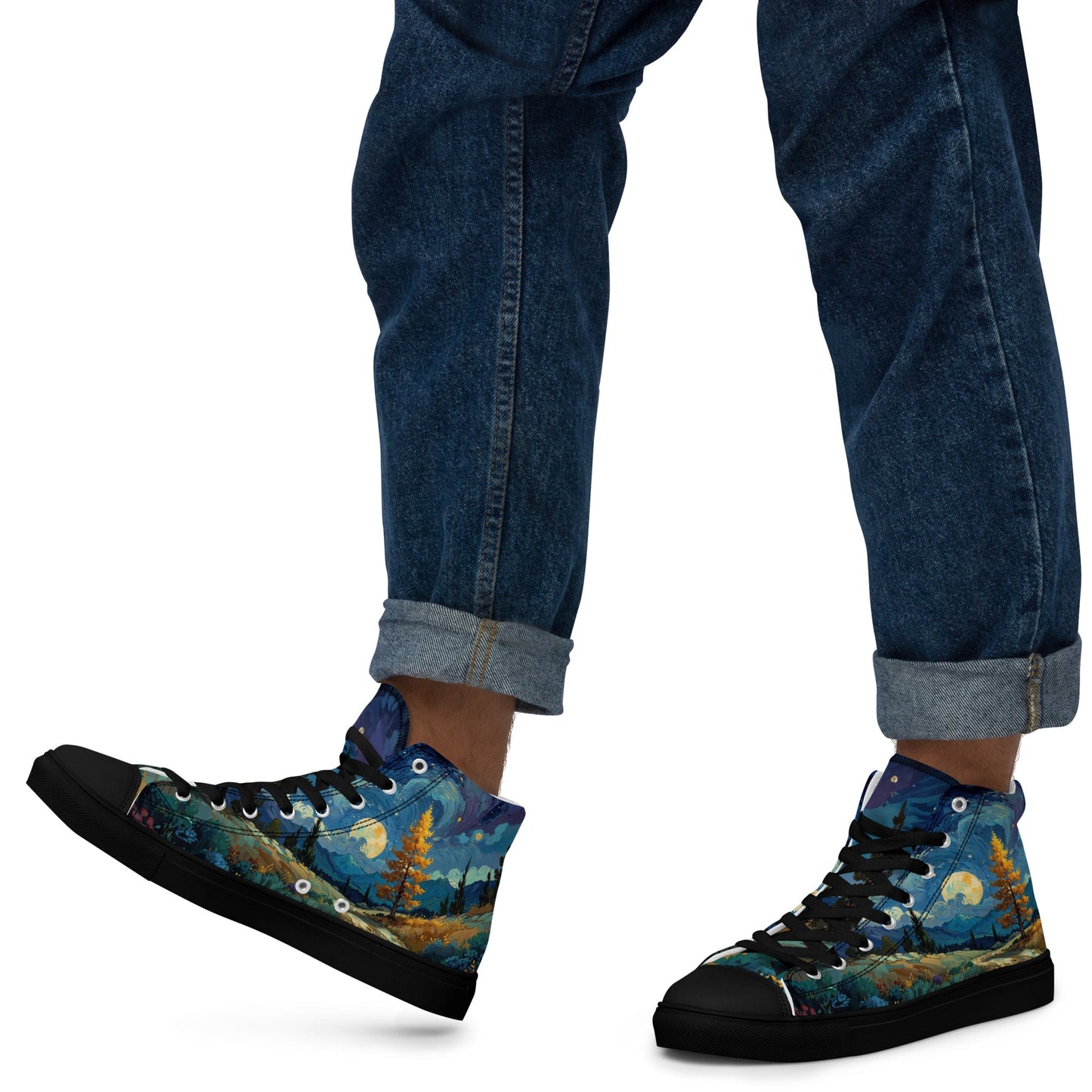 Unisex high top canvas shoes - Lanscape painting - Shoes