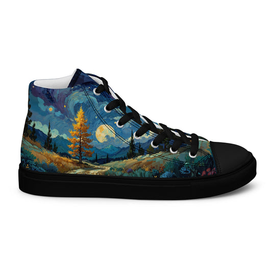 Unisex high top canvas shoes - Lanscape painting - Black / 5 - Shoes