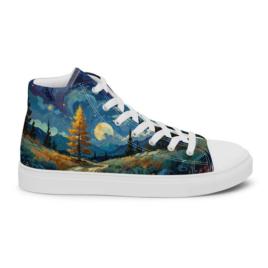 Unisex high top canvas shoes - Lanscape painting - White / 5 - Shoes
