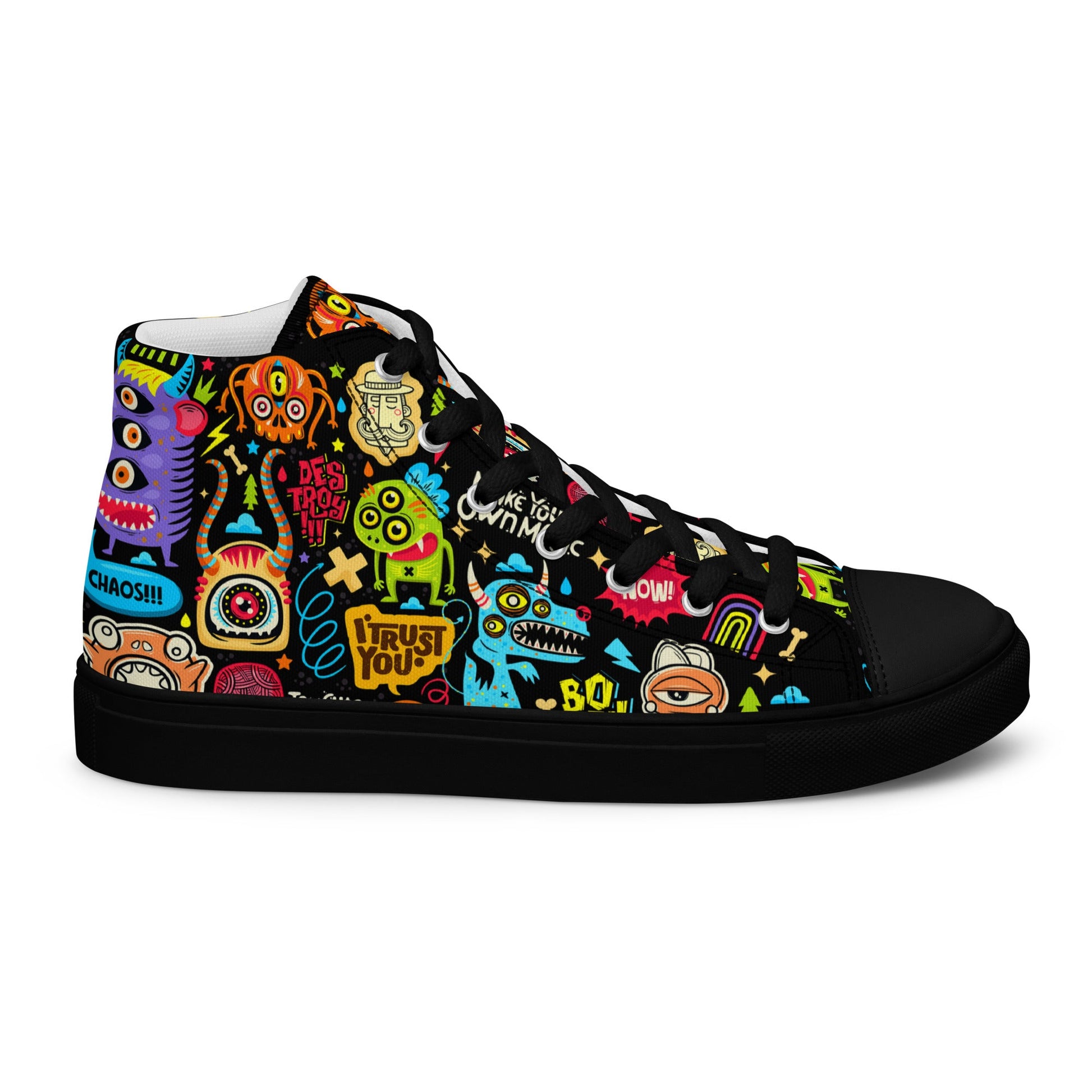 Unisex high top canvas shoes - Little monsters - Black / 5 - Shoes