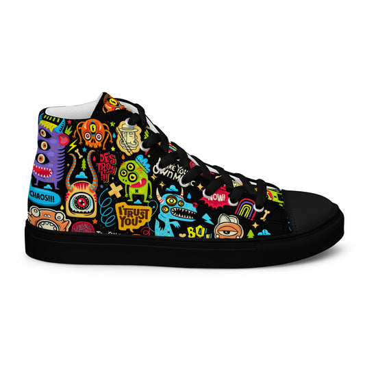 Unisex high top canvas shoes - Little monsters - Black / 5 - Shoes