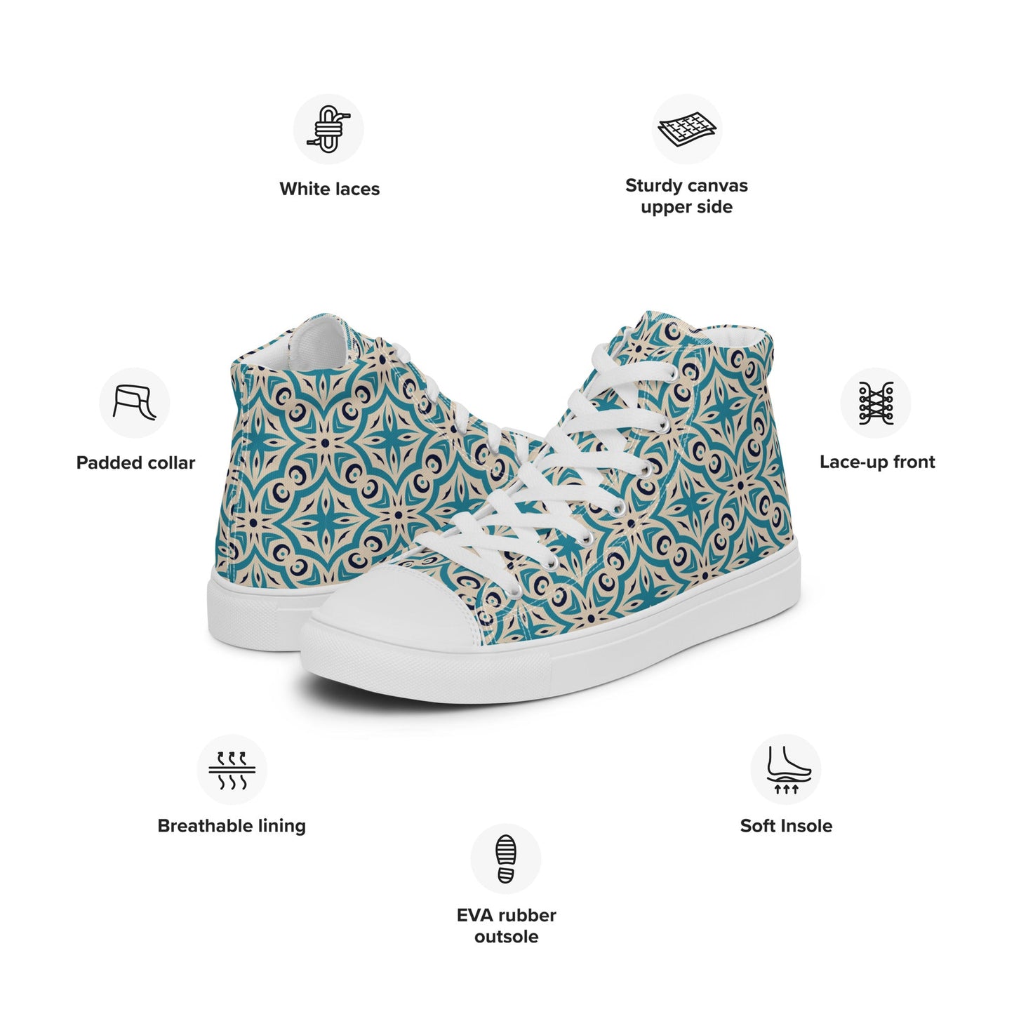 Unisex high top canvas shoes - Oriental Pattern - Shoes