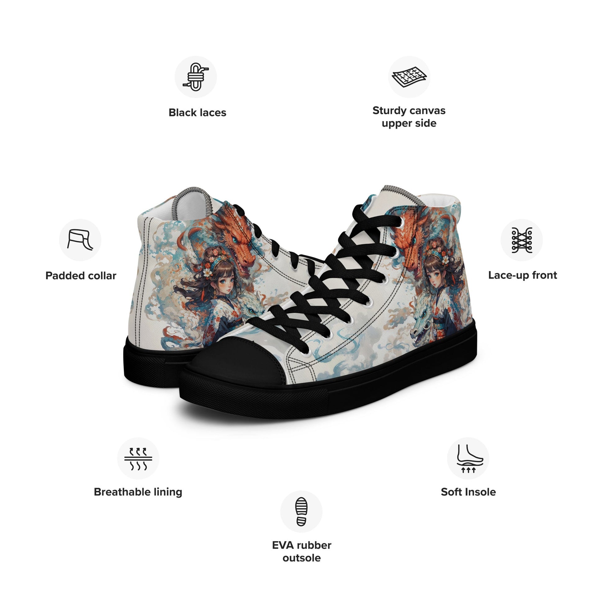 Unisex high top canvas shoes - Two Dragons - Shoes