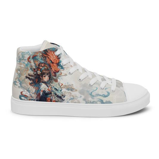 Unisex high top canvas shoes - Two Dragons - White / 5 - Shoes