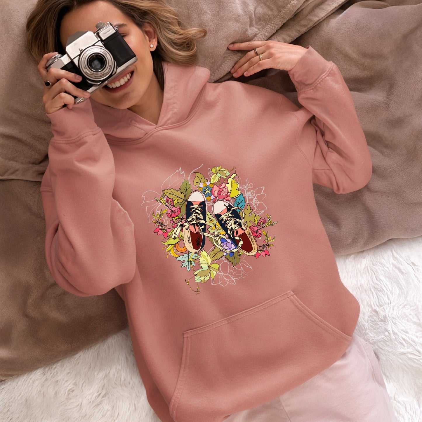 Unisex Hoodie - Floral Sneaker Fusion - Hoodie
