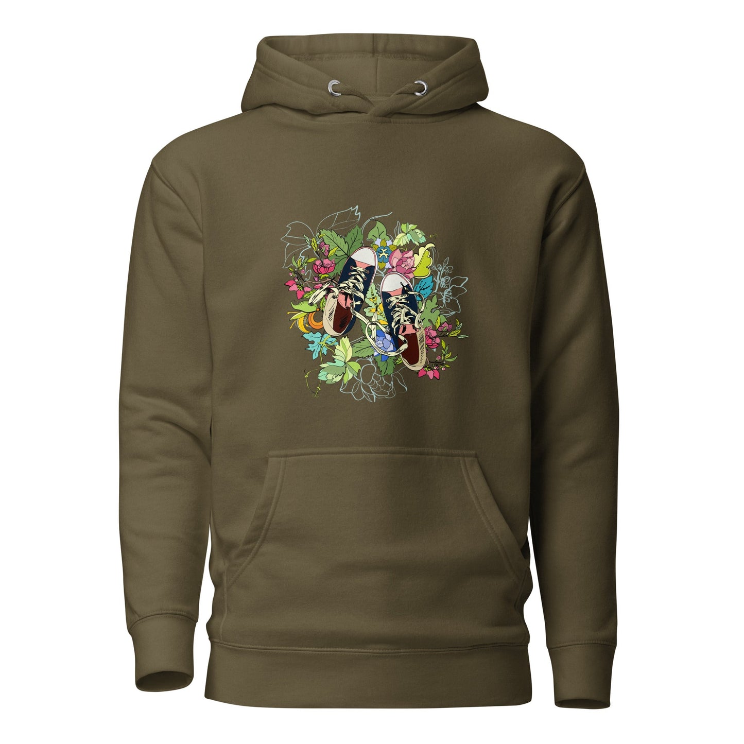 Unisex Hoodie - Floral Sneaker Fusion - Military Green / S - Hoodie