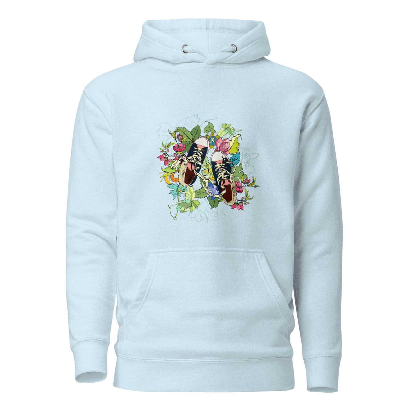 Unisex Hoodie - Floral Sneaker Fusion - Sky Blue / S - Hoodie