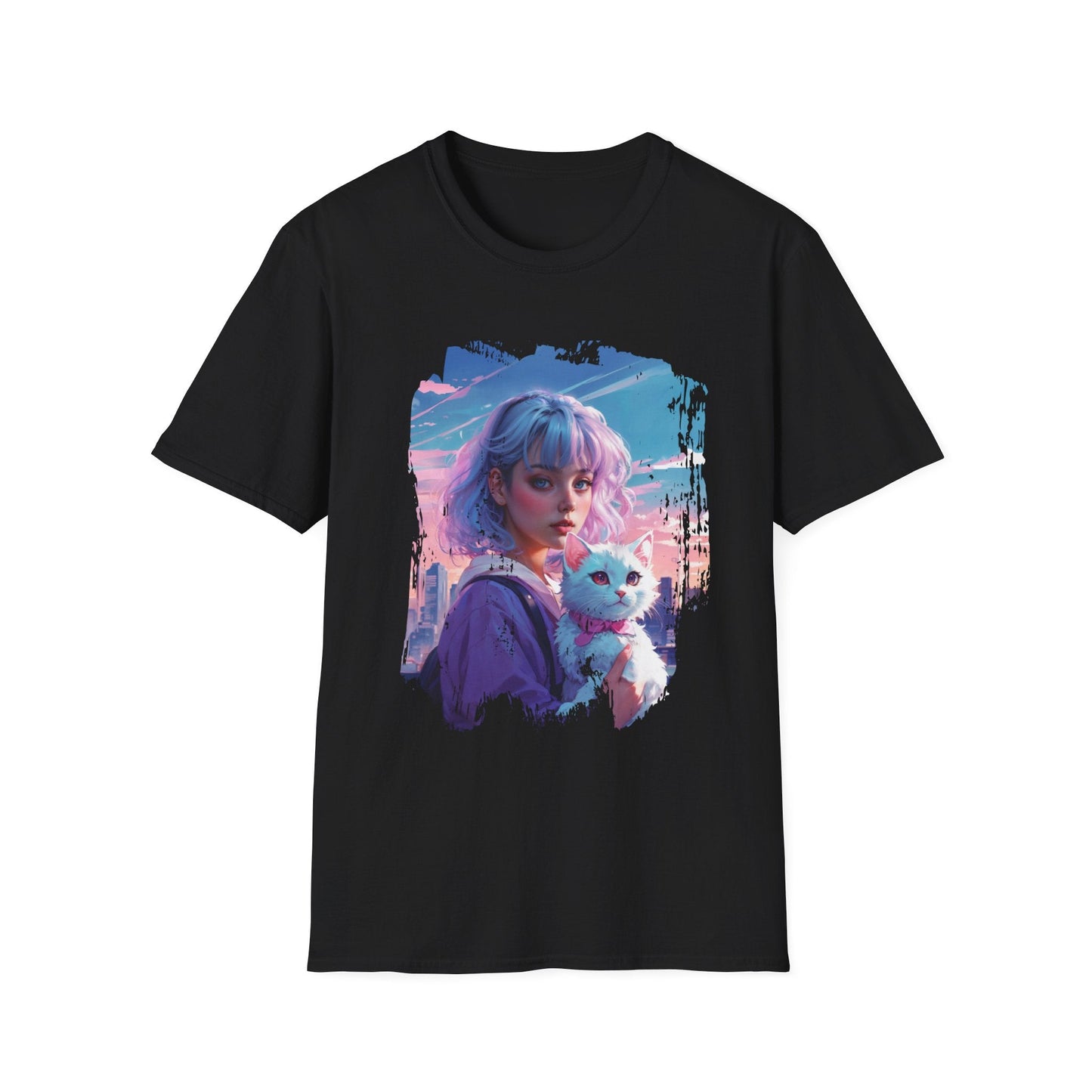 Unisex Softstyle T-Shirt - Anime Portrait of Cute and Cool - Black / XS - T-Shirt