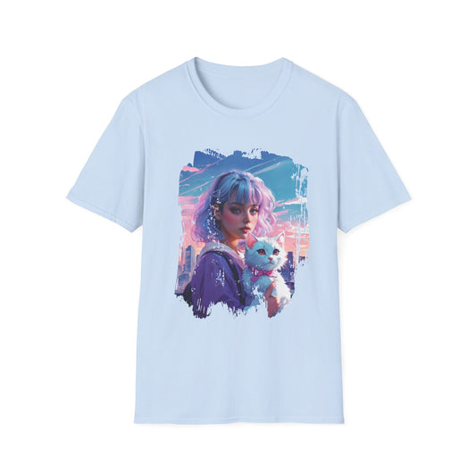 Unisex Softstyle T-Shirt - Anime Portrait of Cute and Cool - Light Blue / S - T-Shirt