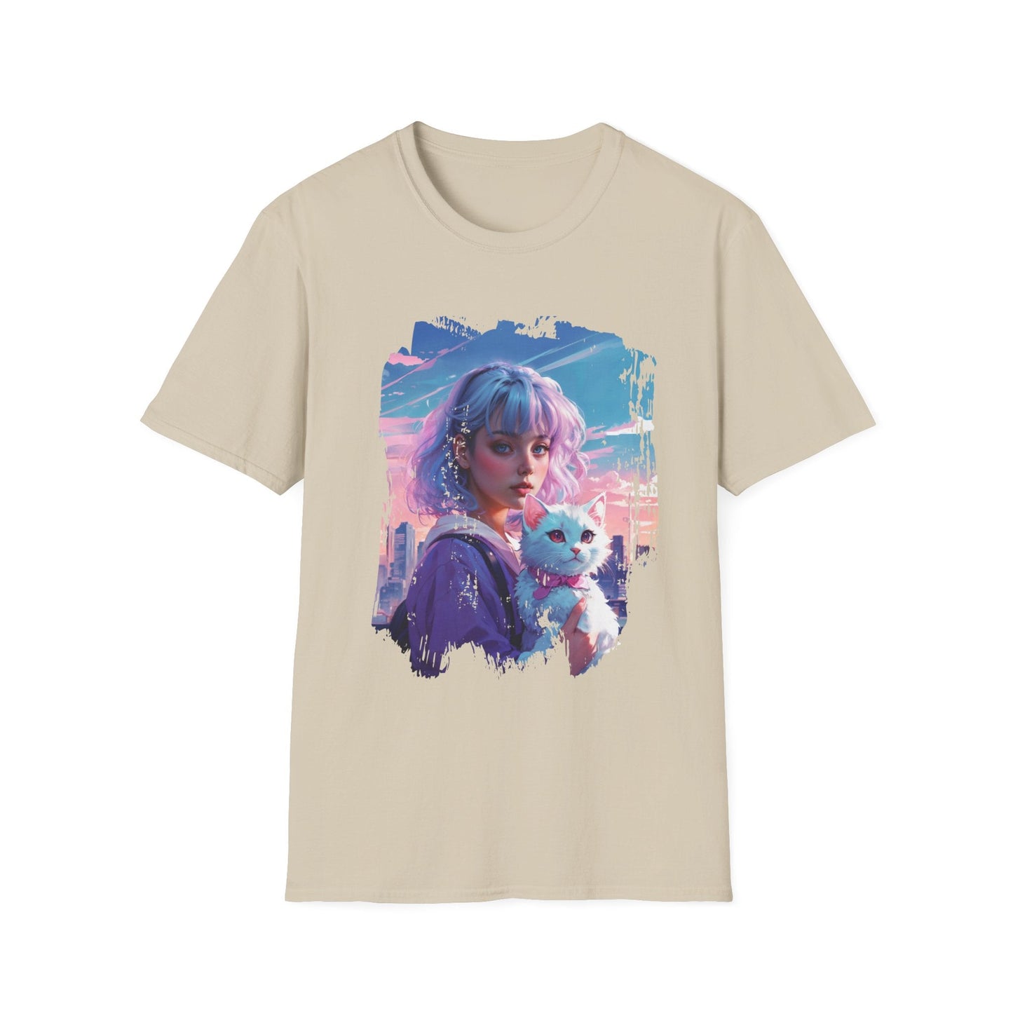 Unisex Softstyle T-Shirt - Anime Portrait of Cute and Cool - Sand / S - T-Shirt