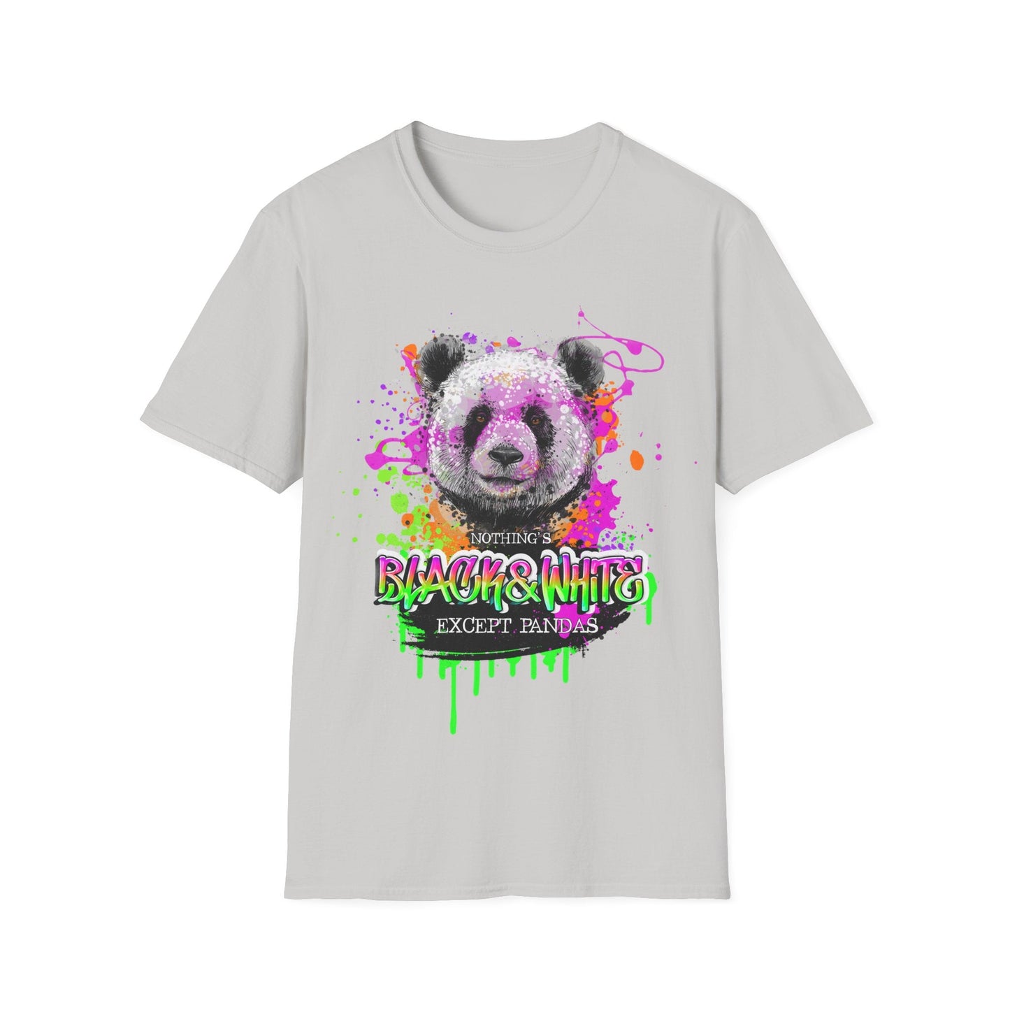 Unisex Softstyle T-Shirt Black and White Panda - Ice Grey / S - T-Shirt