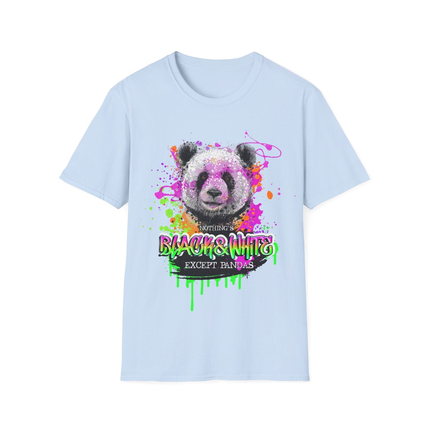 Unisex Softstyle T-Shirt Black and White Panda - Light Blue / S - T-Shirt