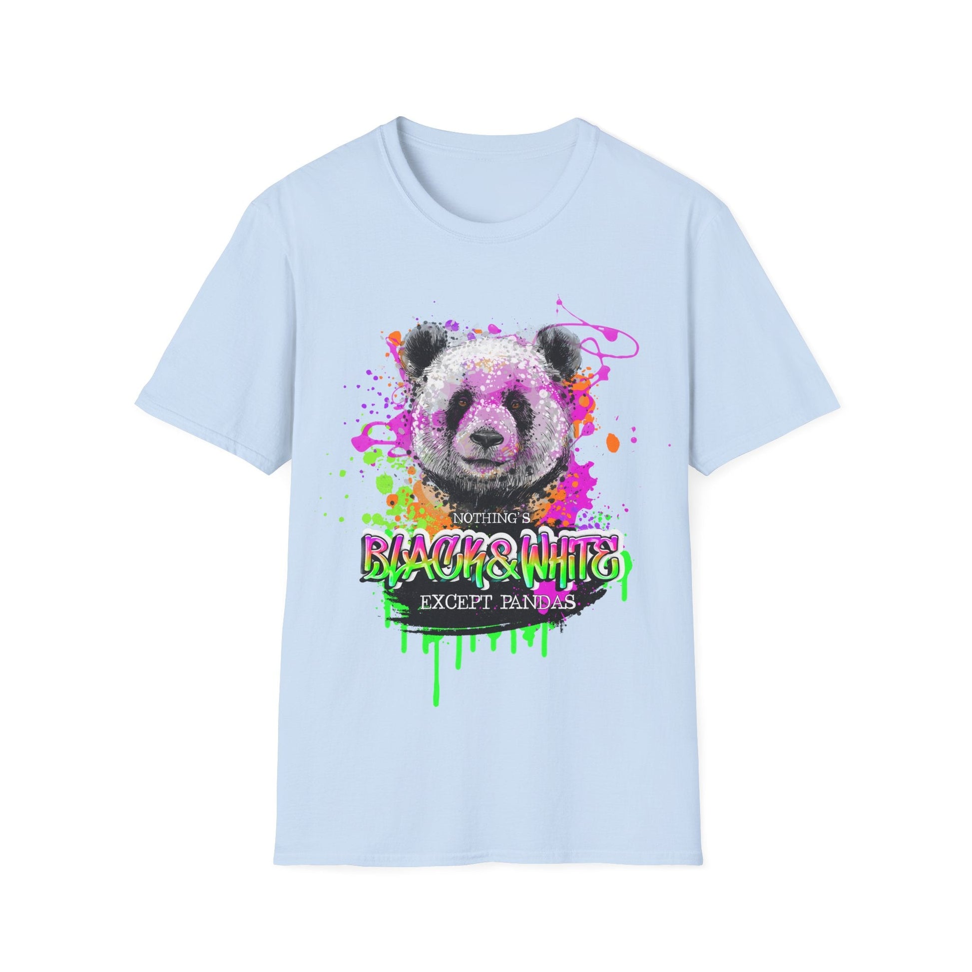 Unisex Softstyle T-Shirt Black and White Panda - Light Blue / S - T-Shirt