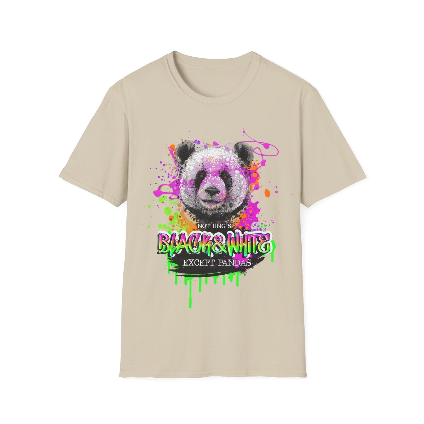 Unisex Softstyle T-Shirt Black and White Panda - Sand / S - T-Shirt