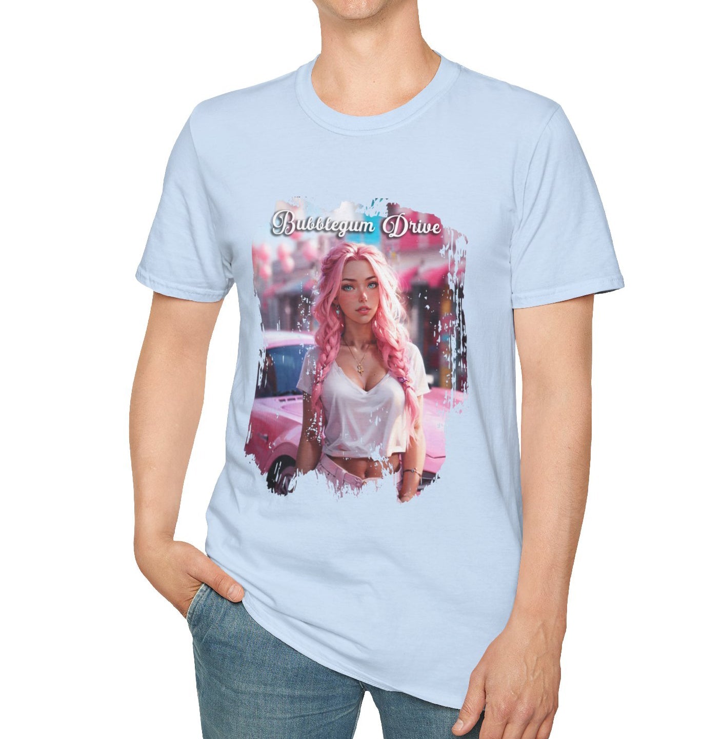 Unisex Softstyle T-Shirt - Bubblegum Drive Elegant Pink Car - T-Shirt
