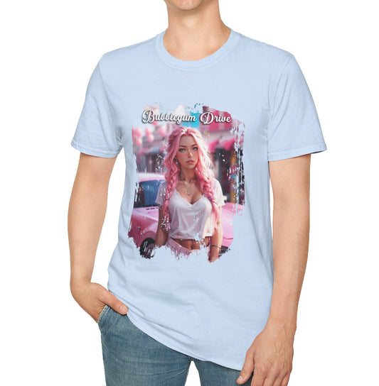 Unisex Softstyle T-Shirt - Bubblegum Drive Elegant Pink Car - T-Shirt