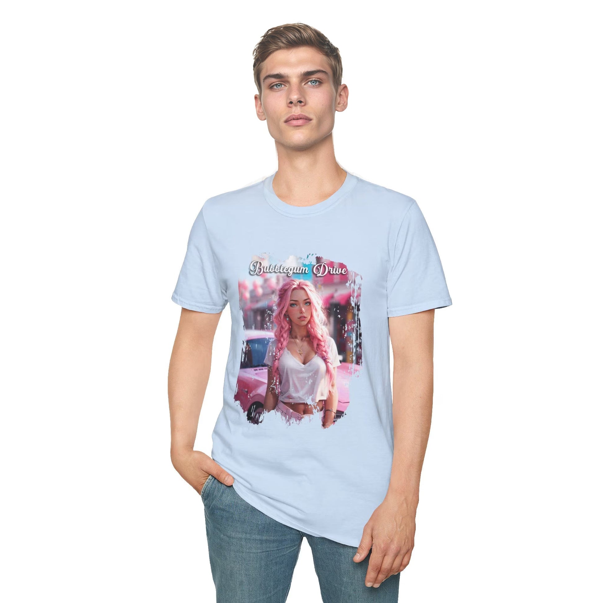 Unisex Softstyle T-Shirt - Bubblegum Drive Elegant Pink Car - T-Shirt