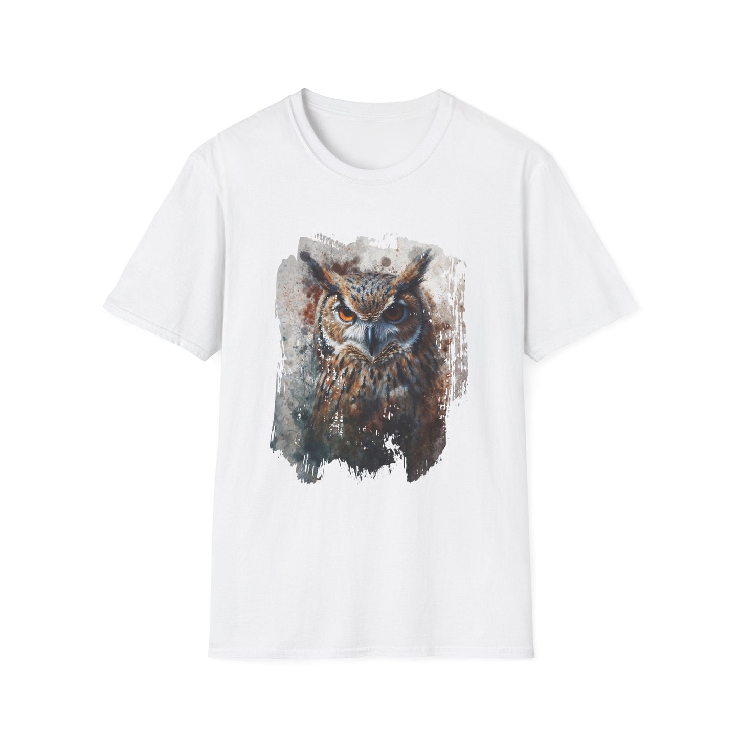 Unisex Softstyle T-Shirt- Enchanting Watercolor Owl Illustration - White / XS - T-Shirt