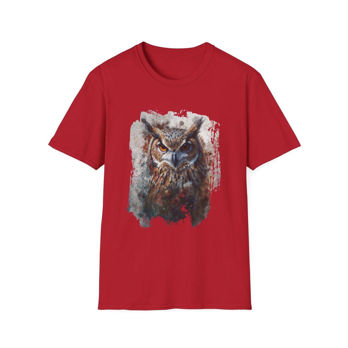 Unisex Softstyle T-Shirt- Enchanting Watercolor Owl Illustration - Cherry Red / S - T-Shirt
