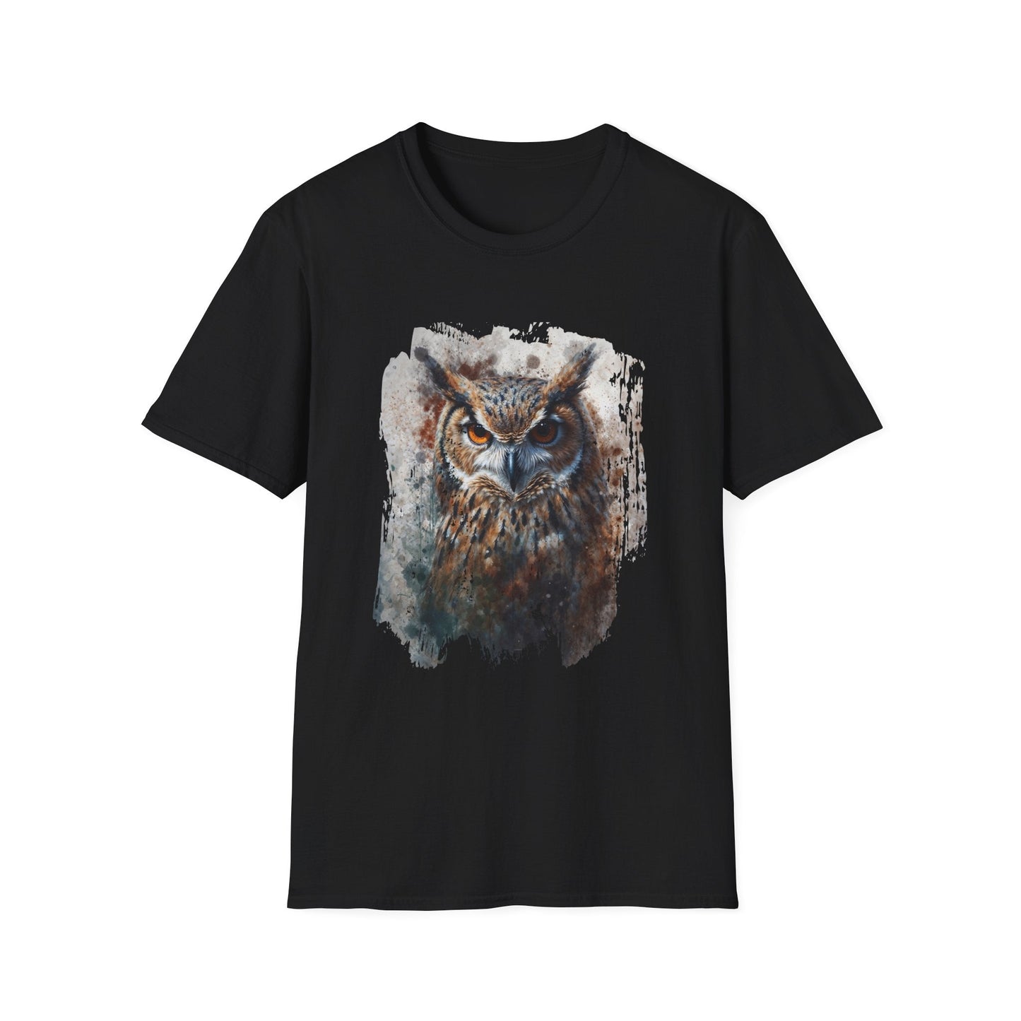 Unisex Softstyle T-Shirt- Enchanting Watercolor Owl Illustration - Black / XS - T-Shirt